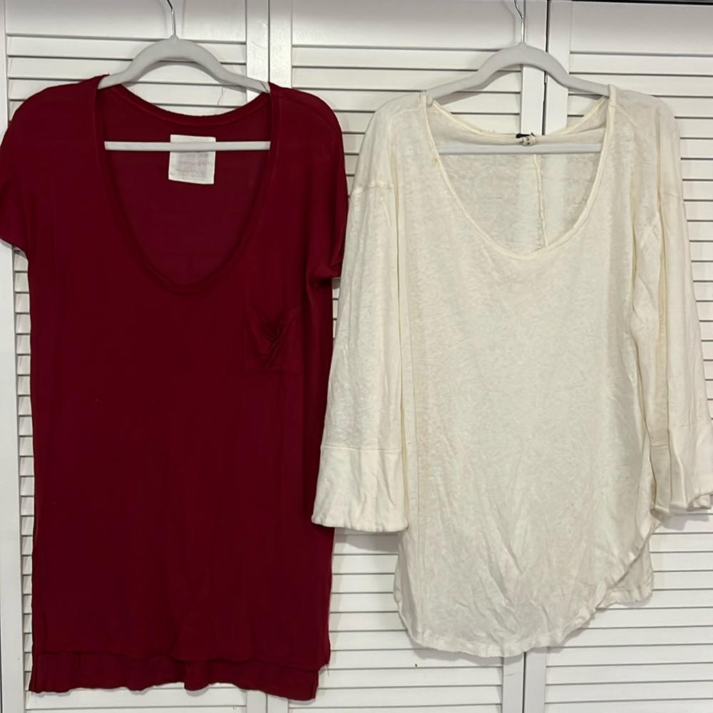 We The Free Bundle Red Tee and Cream 3/4 Length Top